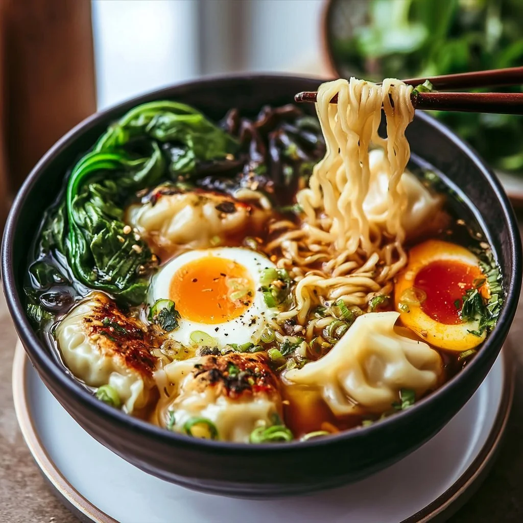Teigtaschen-Ramen-Schüssel