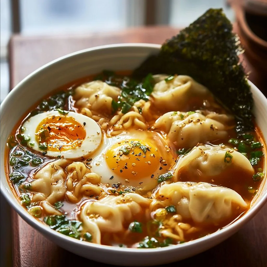 Teigtaschen-Ramen-Schüssel