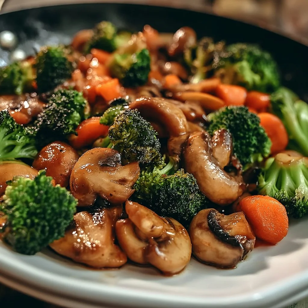 15-Minuten-Pfanne mit Champignons, Brokkoli und Karotten für eine gesunde Mahlzeit