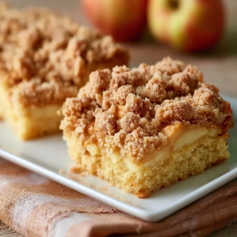 Apfelkuchen vom Blech mit Streusel auf einem Küchentisch serviert