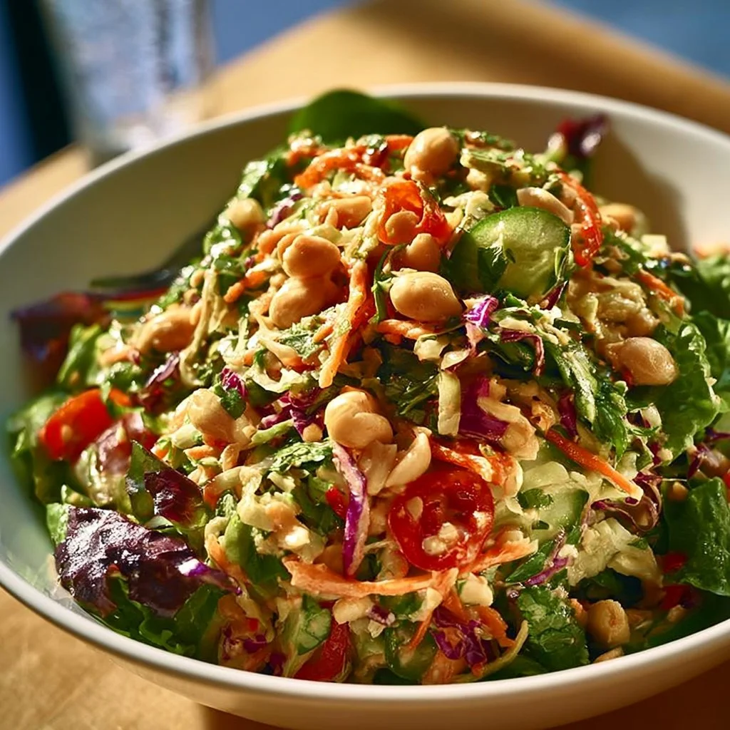 Asiatischer Erdnusssalat mit frischen Zutaten und Erdnüssen