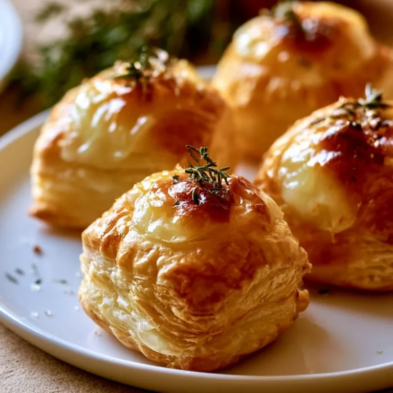 Blätterteig-Häppchen mit Camembert auf einem Teller angerichtet