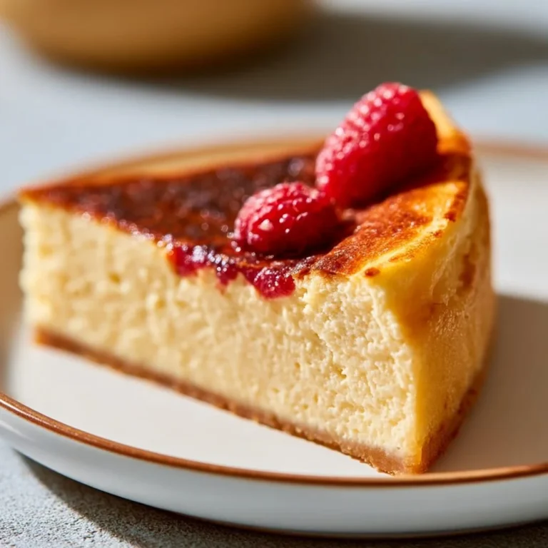 Cremiger Käsekuchen gebacken im Airfryer, serviert auf einem Teller.