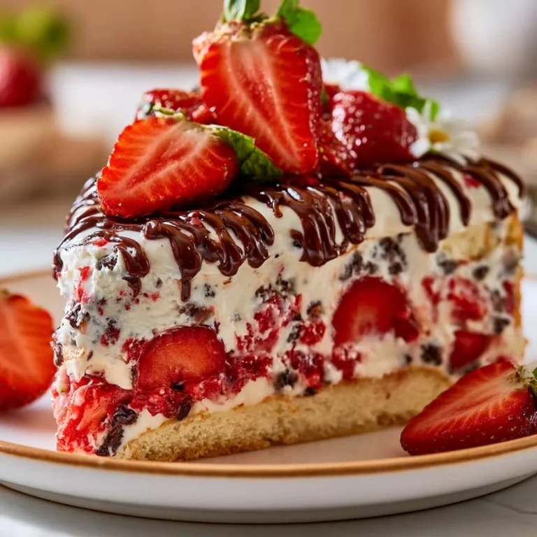 Erdbeer-Stracciatella-Torte mit frischen Erdbeeren und Schokoladenstückchen