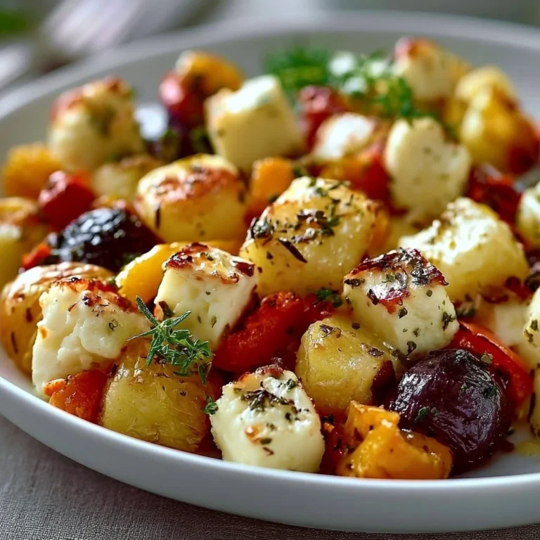 Leckeres Feta-Kartoffeln Ofengemüse aus dem Ofen.