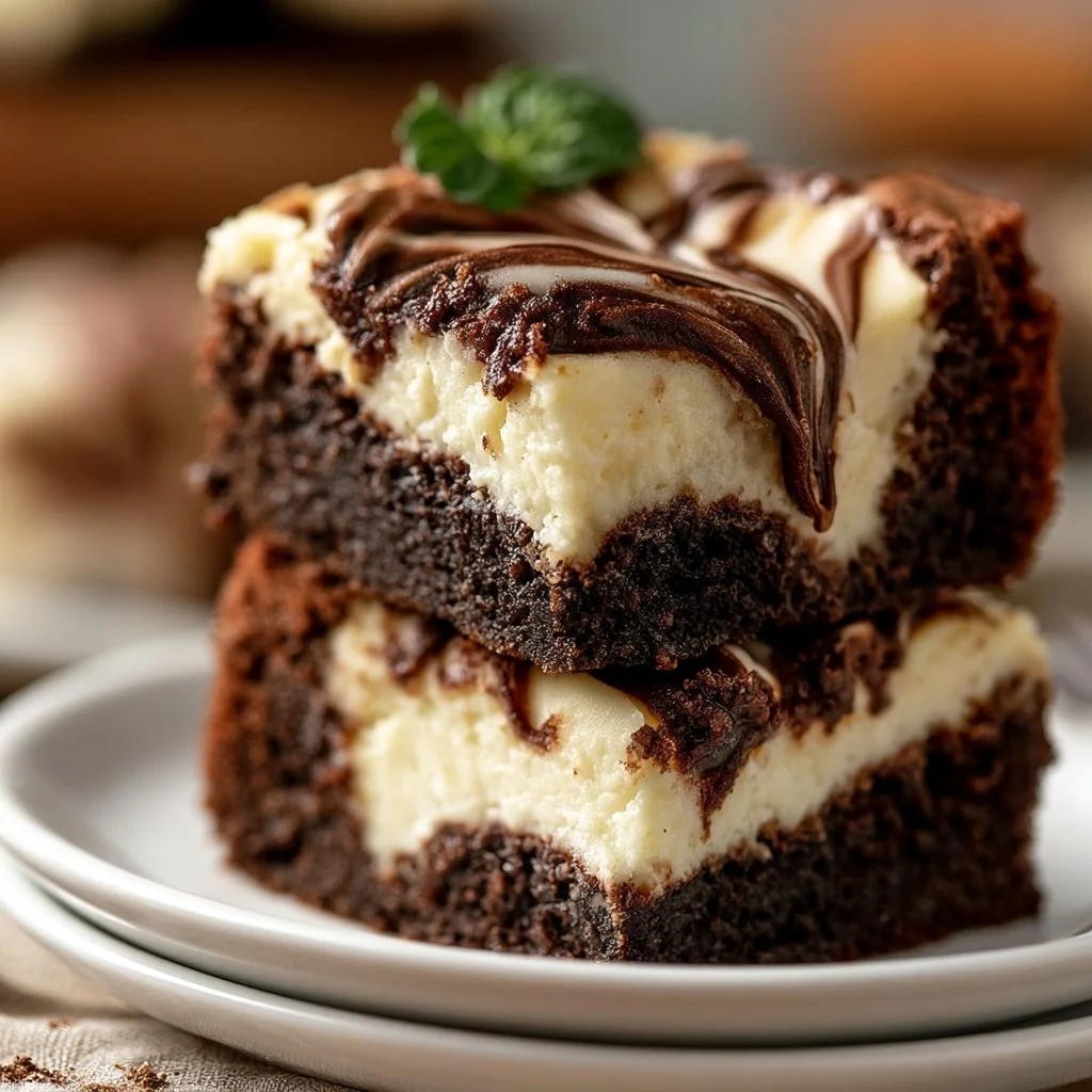 Leckere Frischkäse-Brownies mit schokoladiger Glasur und cremigem Frischkäse