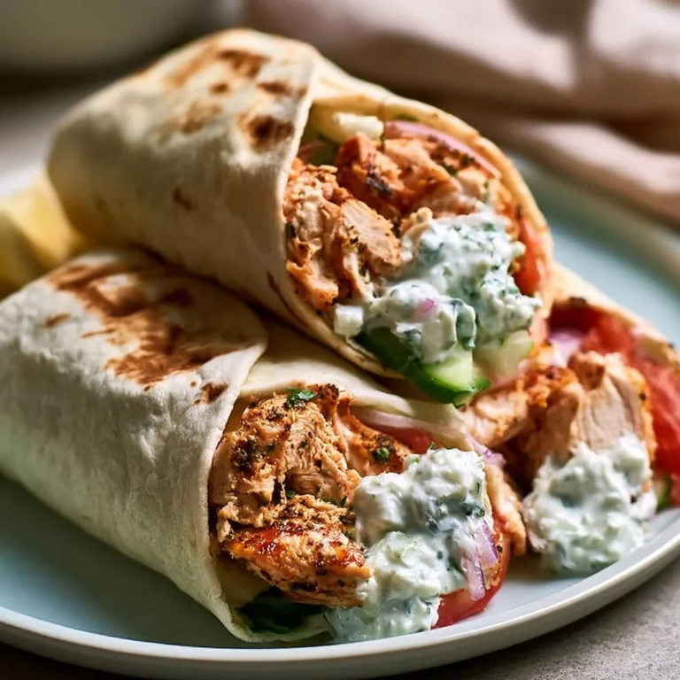 Griechische Kipwraps mit Tzatziki auf einem Teller serviert