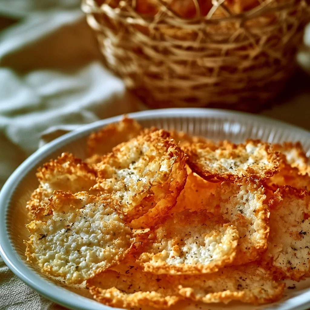 Hüttenkäse Chips in einer Schüssel als gesunder Snack Alternative.