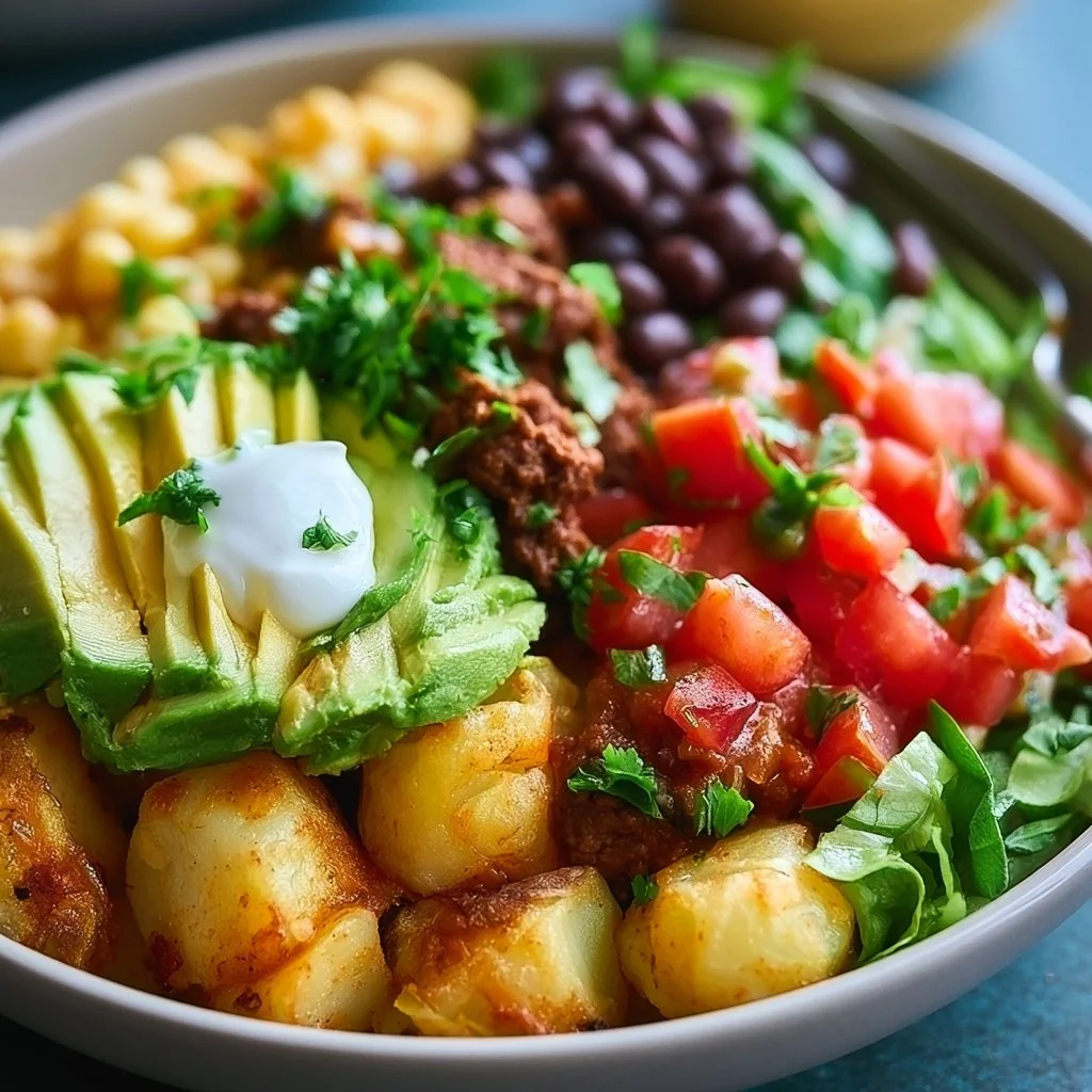 Schmackhafte Kartoffel-Taco-Bowl für gesunde Mahlzeitenvorbereitung