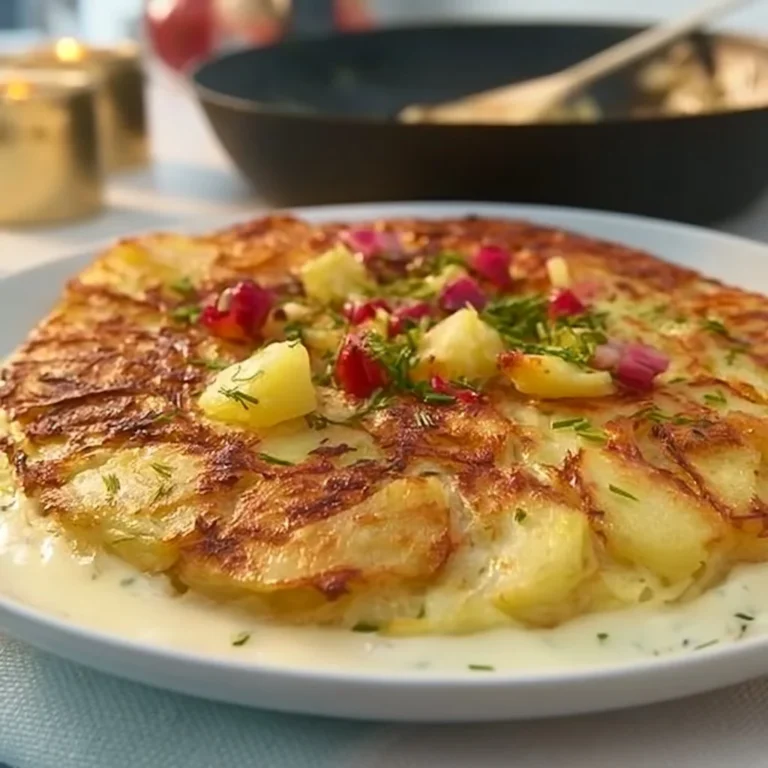 Leckere Kartoffelrösti auf einem Teller, goldbraun und knusprig gebraten.