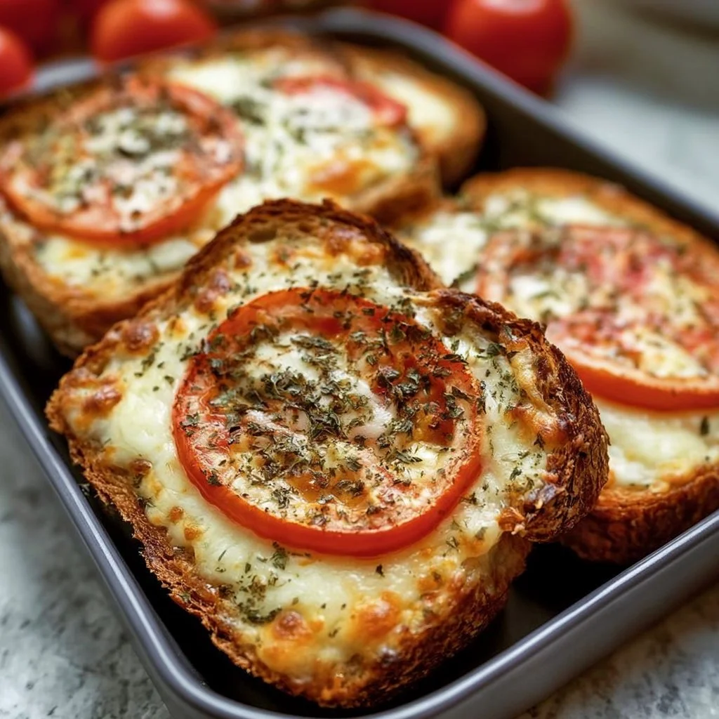Käse-Tomaten-Toast aus der Heißluftfritteuse, frisch zubereitet und knusprig