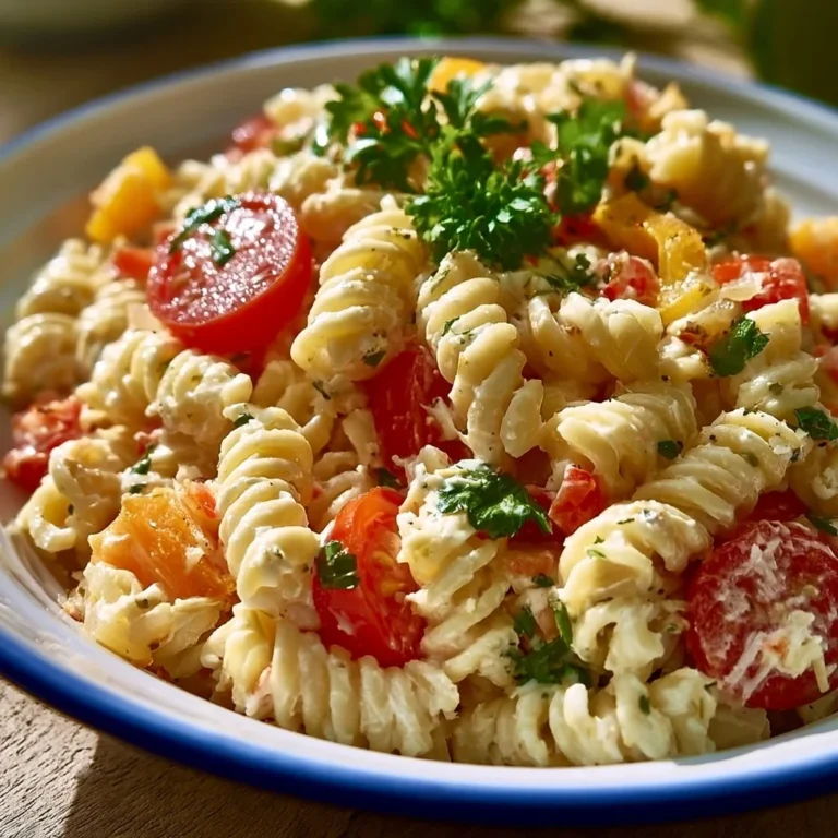 Schüssel mit Kindernudelsalat mit Frischkäse und buntem Gemüse