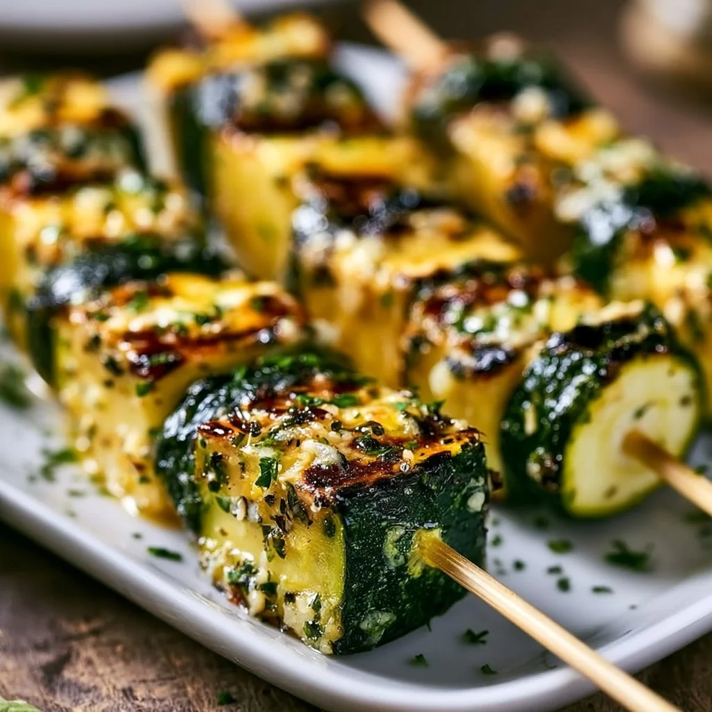 Leckere Knoblauch-Butter-Zucchini-Spieße vom Grill