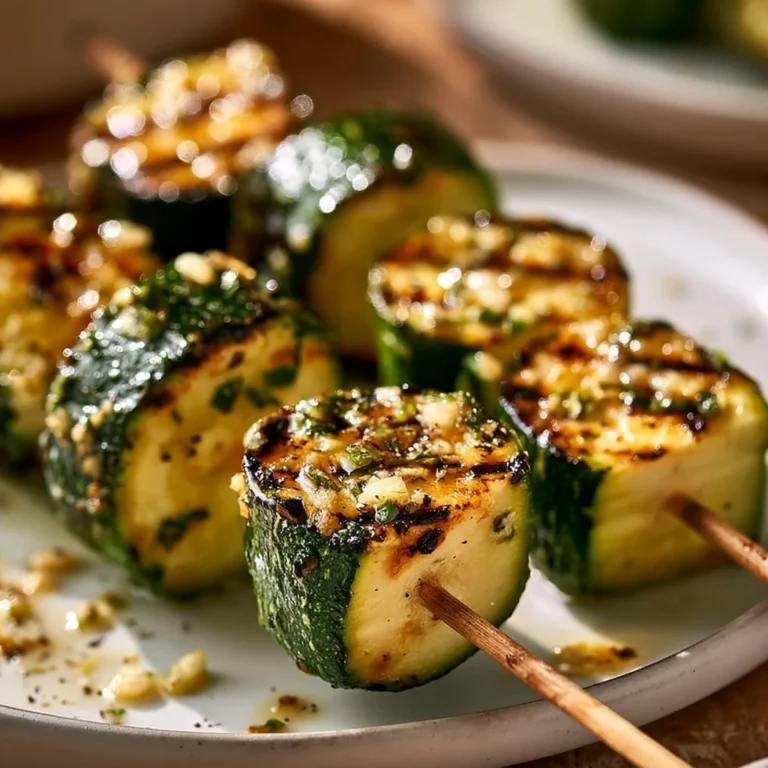 Knoblauchbutter-Zucchini-Spieße gegrillt auf einem Teller
