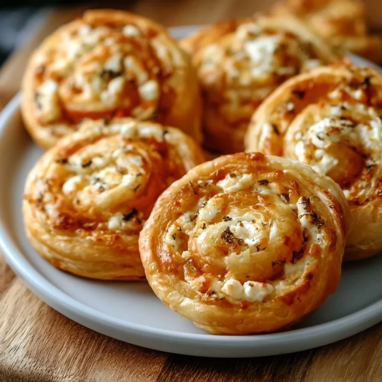 Knusprige Blätterteig-Feta-Schnecken auf einem Teller serviert, ideal für Snacks.