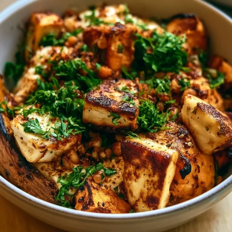 Knusprige Halloumi- und geröstete Süßkartoffelschüssel, gesundes Rezept