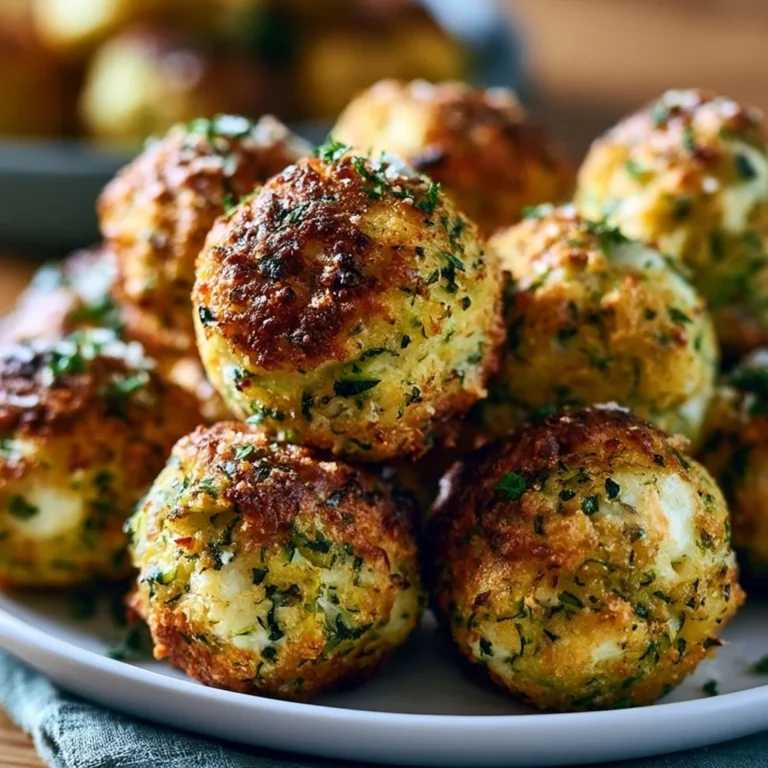 Knusprige Zucchini-Feta-Bällchen auf einem Teller serviert.