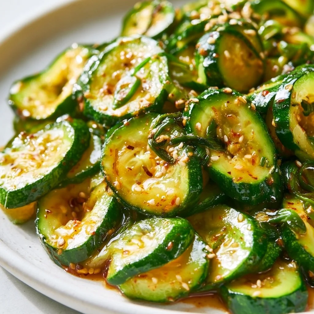 Schüssel mit koreanischer Zucchini-Beilage Hobak Bokkeum