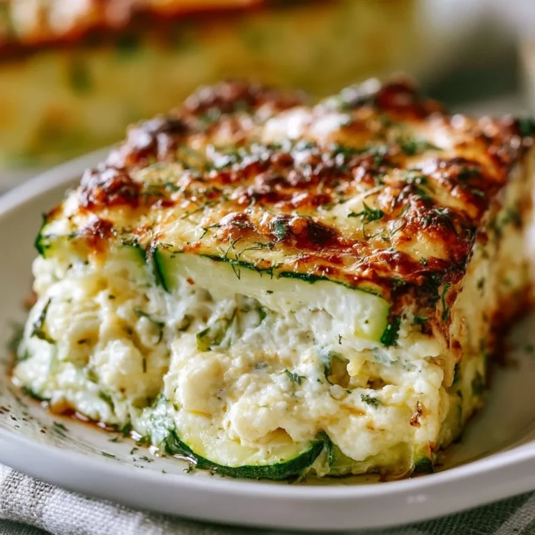 Leckerer Zucchini-Hüttenkäse-Auflauf frisch aus dem Ofen