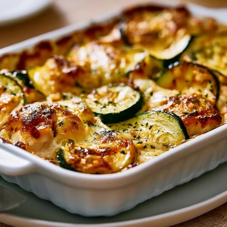 Hühner-Zucchini-Auflauf aus frischen Zutaten im Ofen gebacken.