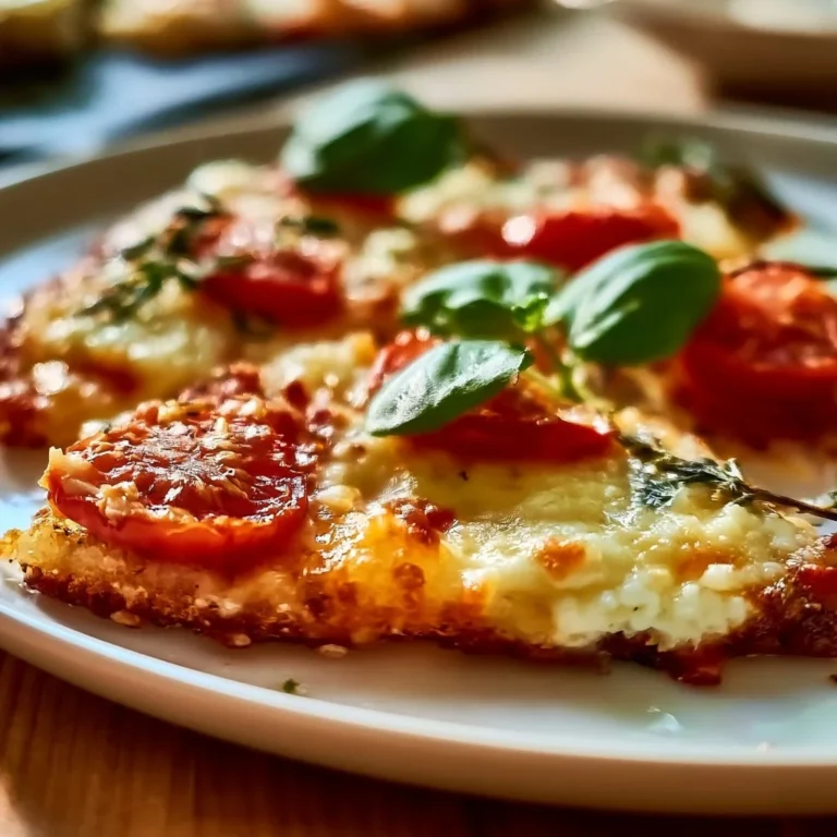 Low Carb Pizza mit körnigem Frischkäse auf einem Holzbrett serviert