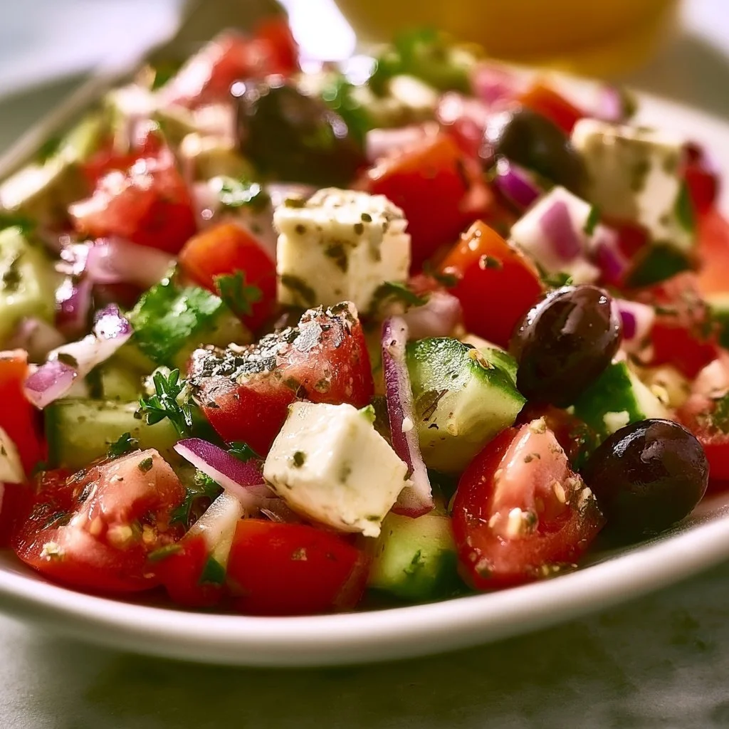 Mediterraner griechischer Horiatiki-Salat mit frischem Gemüse und Feta