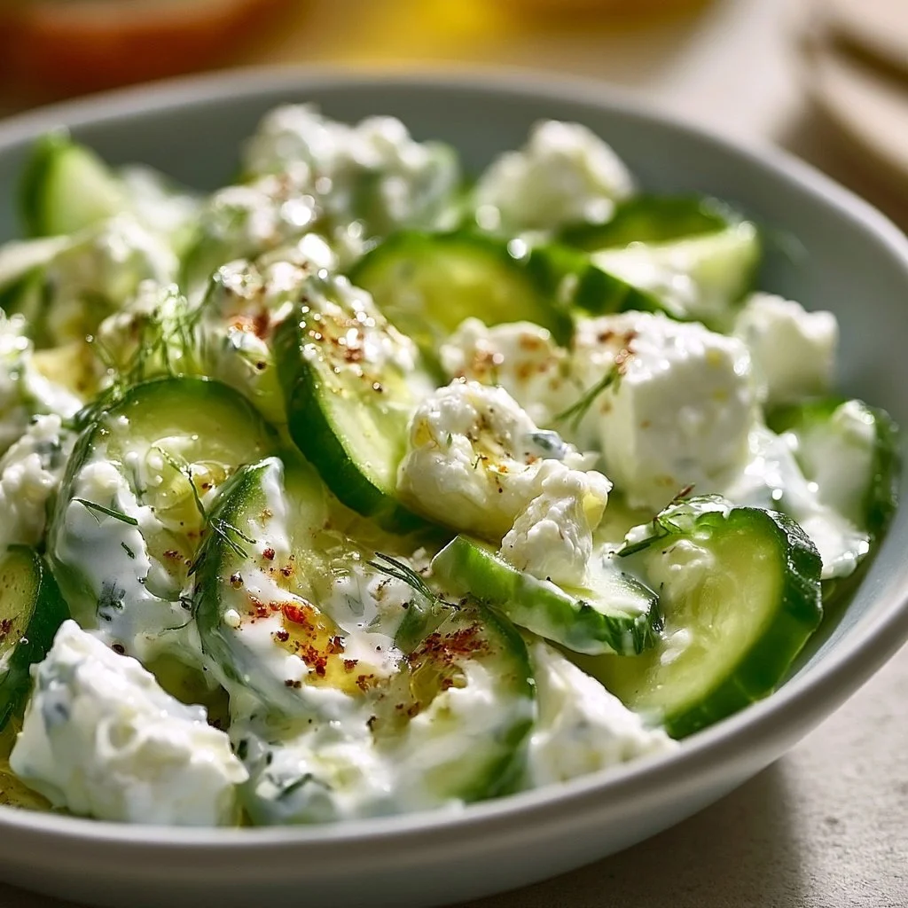 Mediterraner Gurken-Joghurt-Feta-Salat mit frischen Zutaten