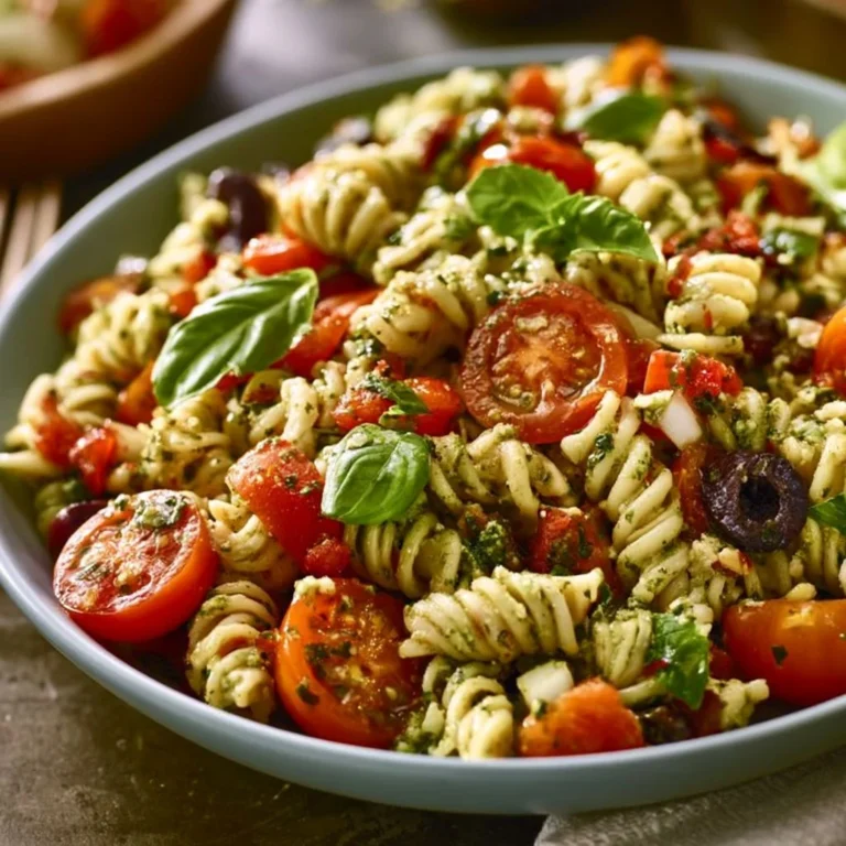 Mediterraner Nudelsalat mit Pesto und buntem Gemüse