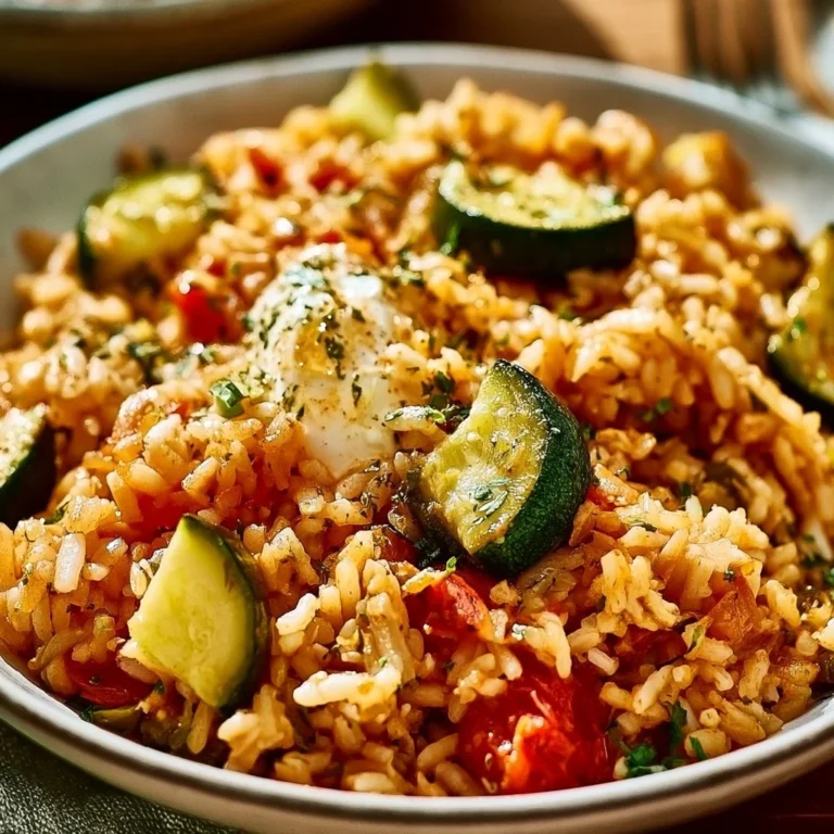 Mediterrane Zucchini-Reis-Pfanne mit frischem Gemüse und Gewürzen