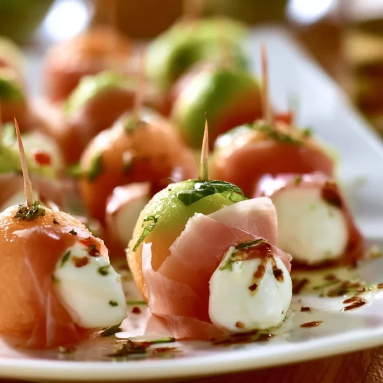 Melonen-Mozzarella-Schinken Fingerfood auf einem elegant servierten Teller