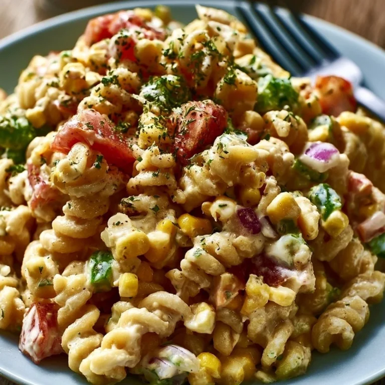 Mexikanischer Mais-Pasta-Salat mit frischen Zutaten und buntem Gemüse
