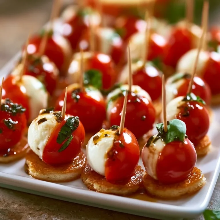 Mini Caprese Häppchen mit Mozzarella, Tomaten und Basilikum auf einem Teller