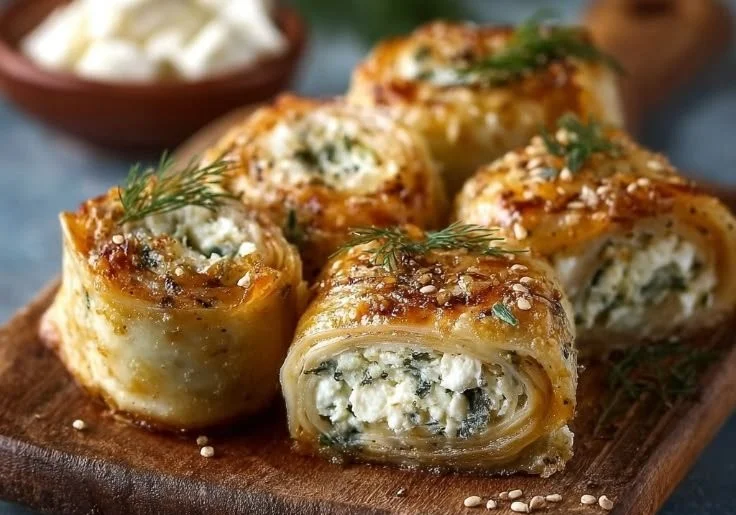Leckere Ofen Feta Röllchen frisch zubereitet und verzehrfertig