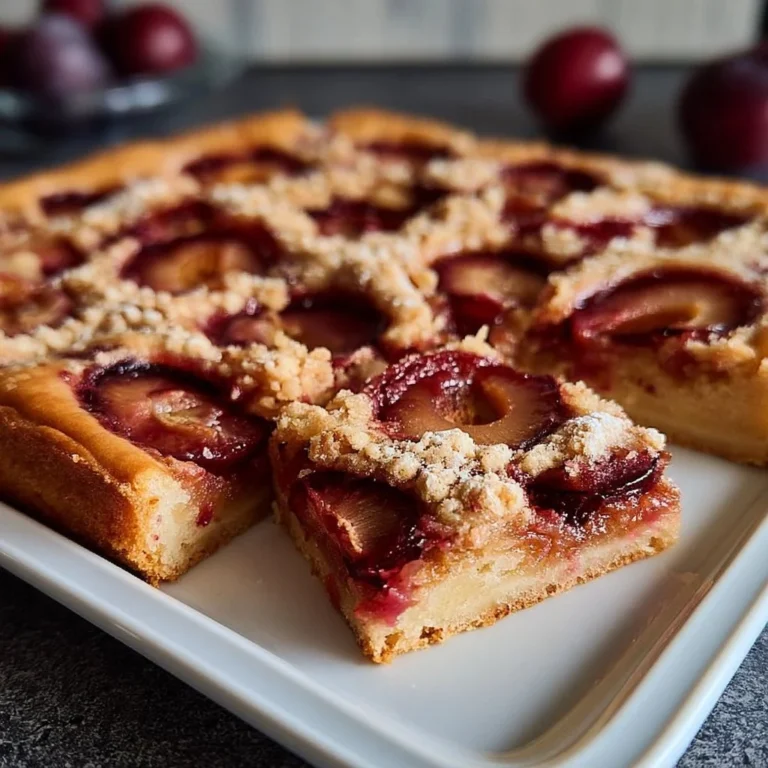 Omas Pflaumenkuchen mit saftigen Pflaumen auf einem Teller