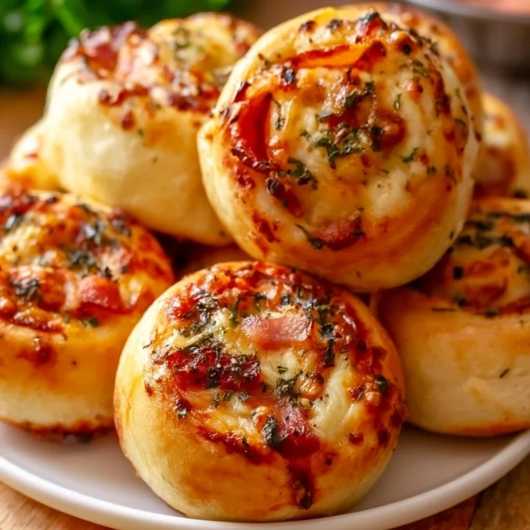 Leckere Pizzabrötchen mit Quark auf einem Holzbrett serviert