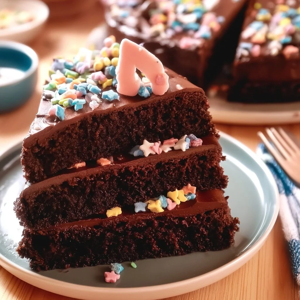 Schokoladenkuchen zur Einschulung auf einem festlich gedeckten Tisch