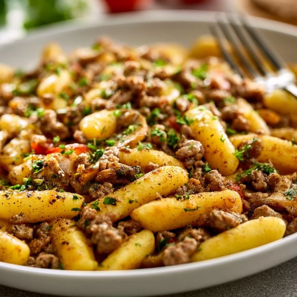 Leckere Schupfnudelpfanne mit Hackfleisch, einfach und herzhaft zubereitet