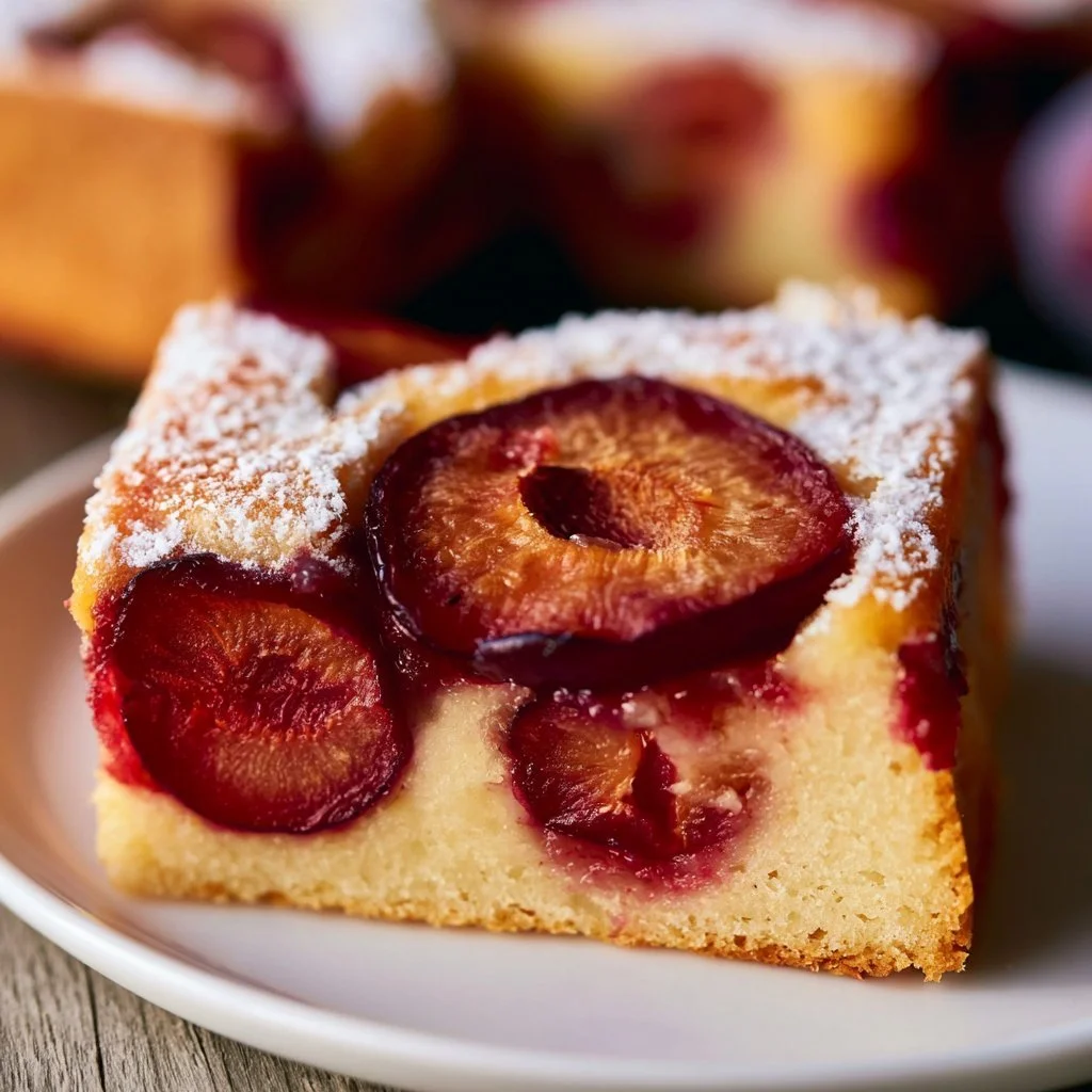Schwedischer Pflaumenkuchen vom Blech mit frischen Pflaumen und köstlichem Teig
