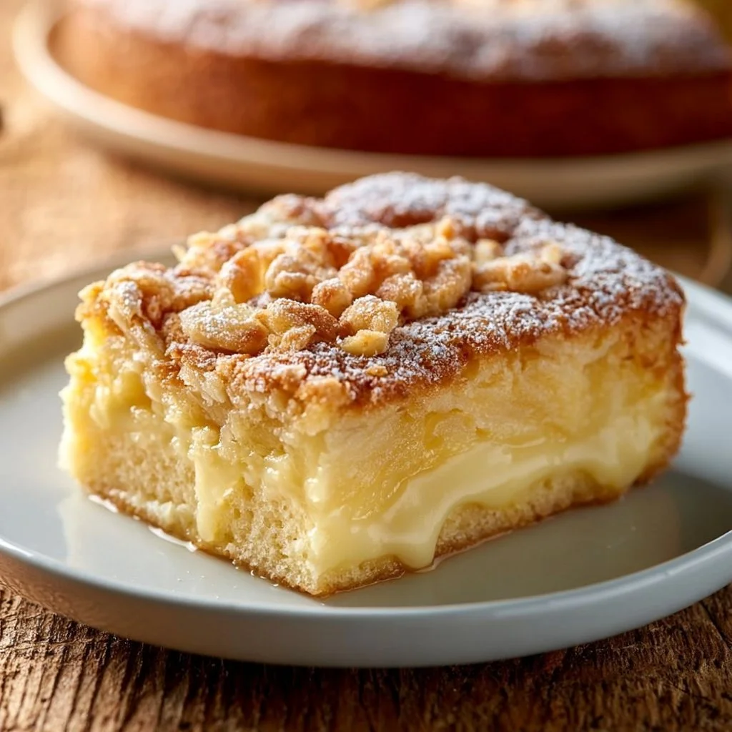 Schweizer Apfelkuchen mit Pudding, frisch gebacken und lecker serviert.