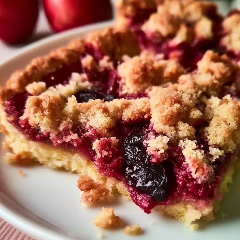 Streusel-Zwetschgenkuchen mit Mürbteig auf einem Teller angerichtet