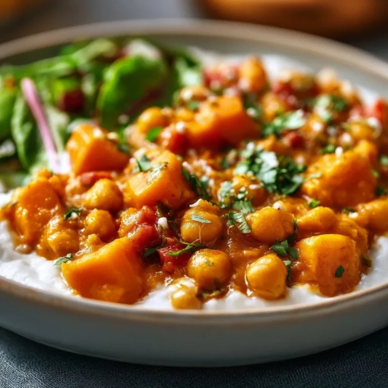 Süßkartoffel- und Kichererbsencurry in einer Schüssel serviert