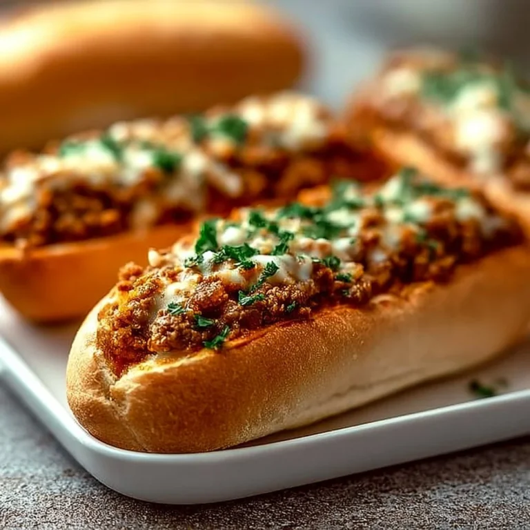 Überbackene Hackfleisch-Baguettes frisch aus dem Ofen serviert