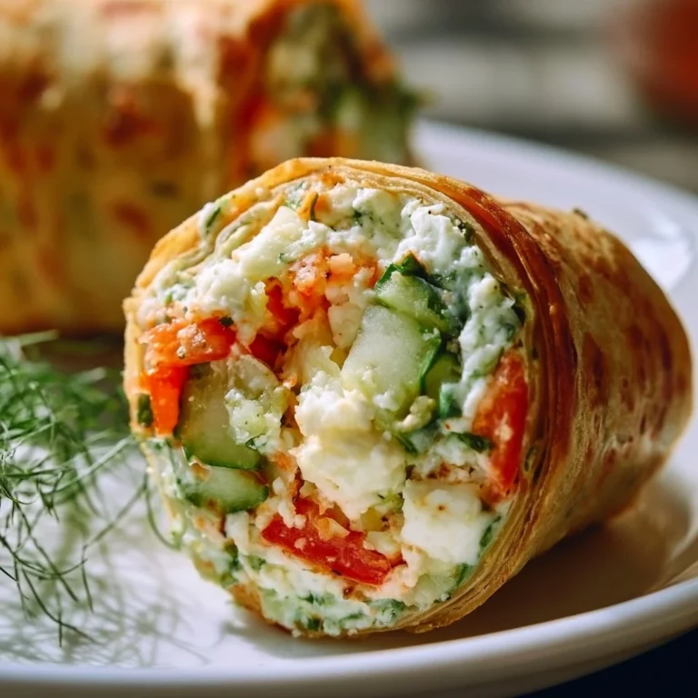 Vegetarische Gemüserolle mit Frischkäse und Feta, appetitlich angerichtet.