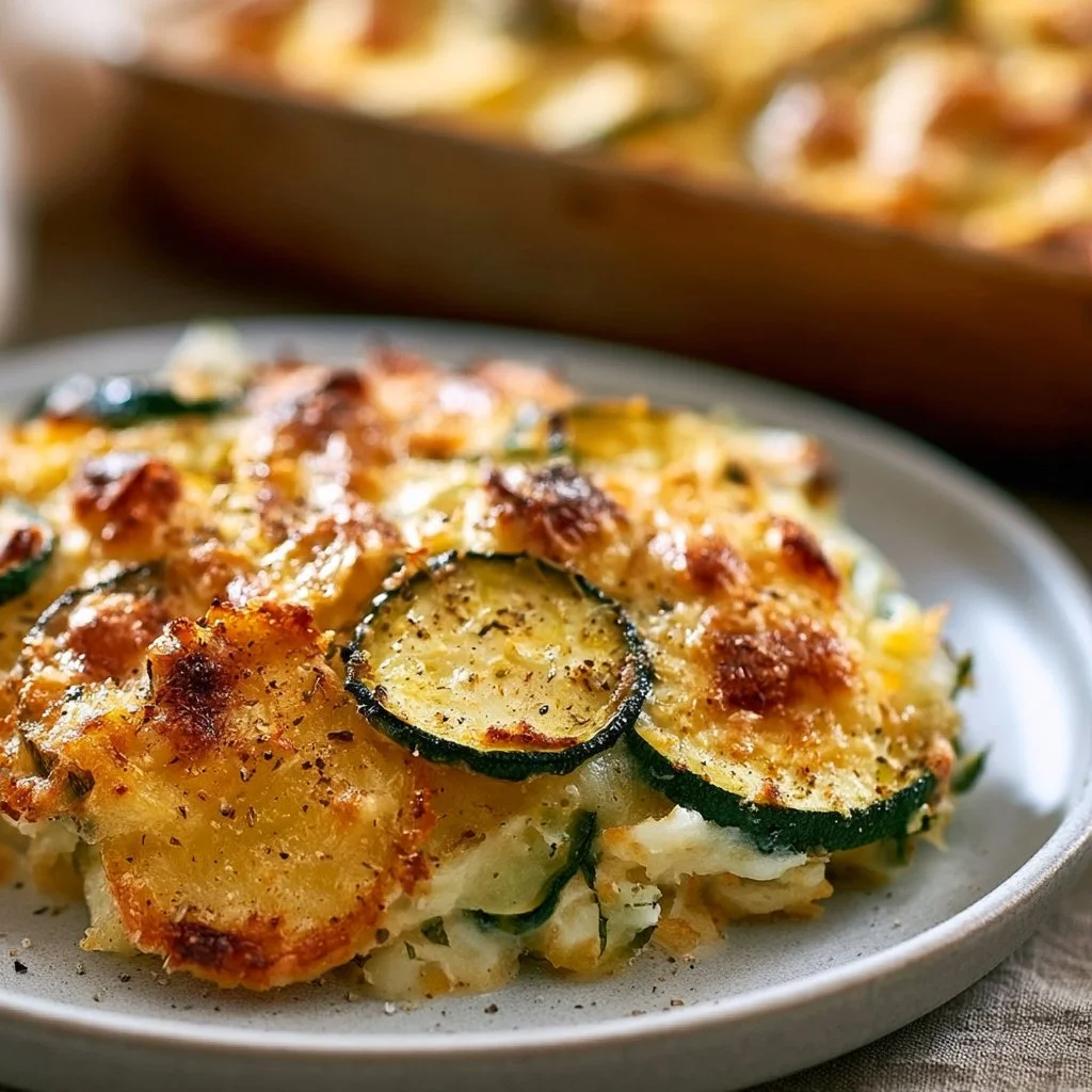Verlockender Kartoffel-Zucchini-Auflauf mit Käse überbacken