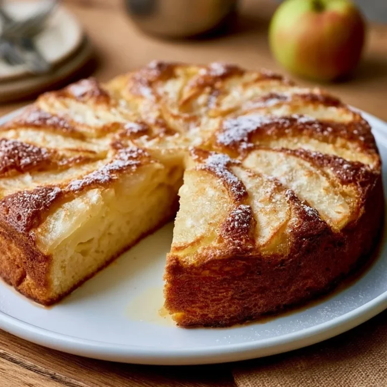 Versunkener Apfelkuchen mit frischen Äpfeln und einem Hauch Zimt.