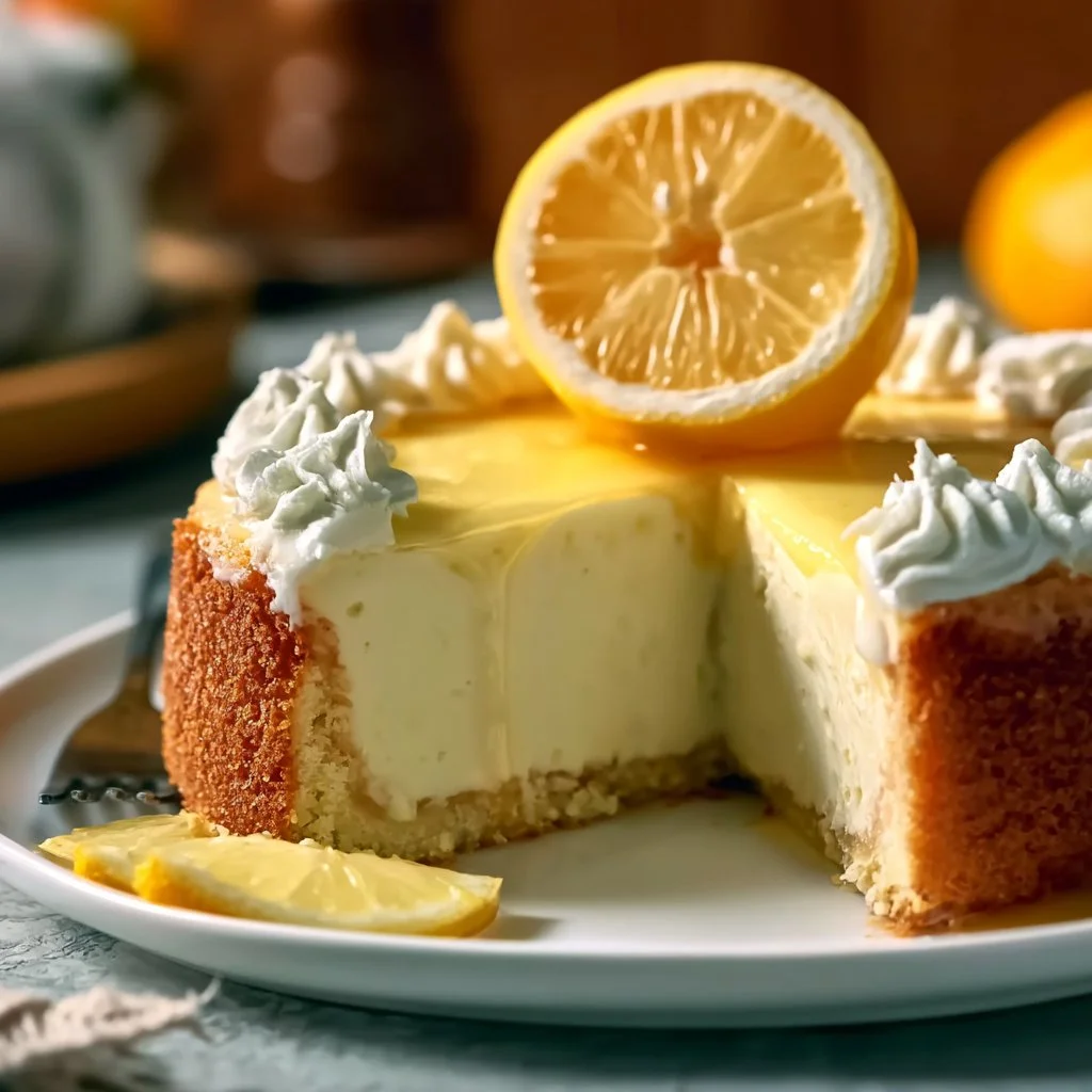 Zitronen-Joghurt-Torte mit frischen Zitronenscheiben und Sahne garniert
