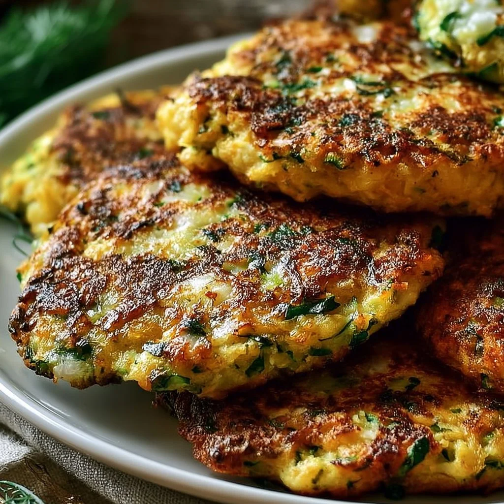 Leckere Zucchini-Puffer auf einem Teller serviert